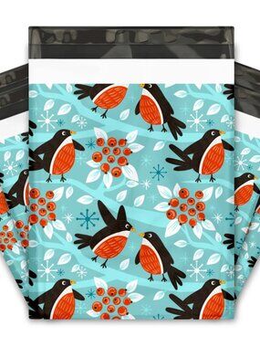 20 10x13 Birds & Berries Designer Poly Mailers
